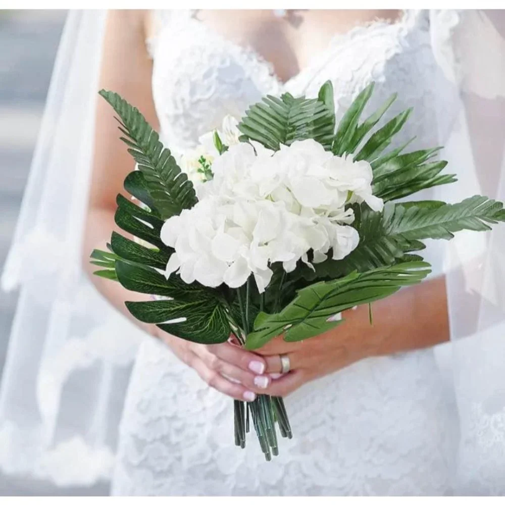 50 pieces | Jungle Tropical Leaves & White Hydrangeas Wedding Party Decor